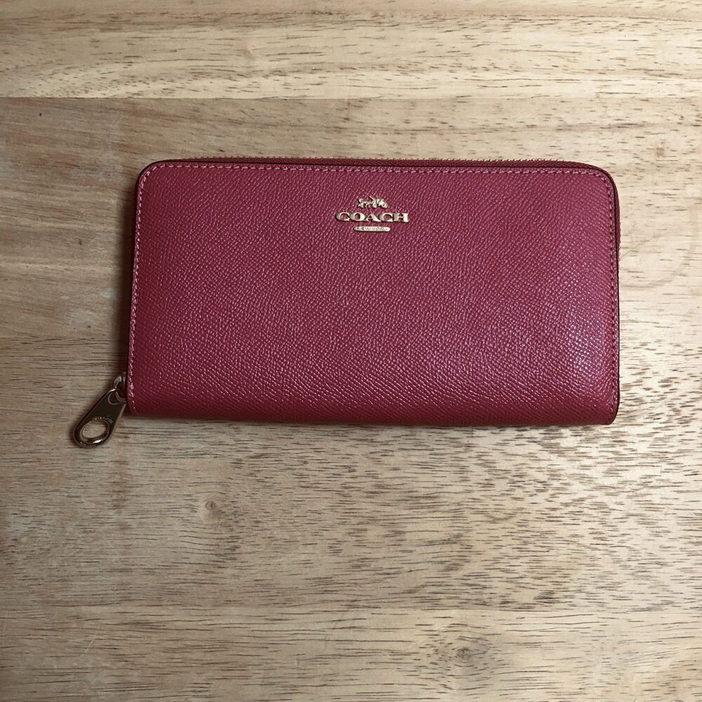 Coach Pink Zip-Around Wallet Logo Zipper Card Slots Coin Pocket